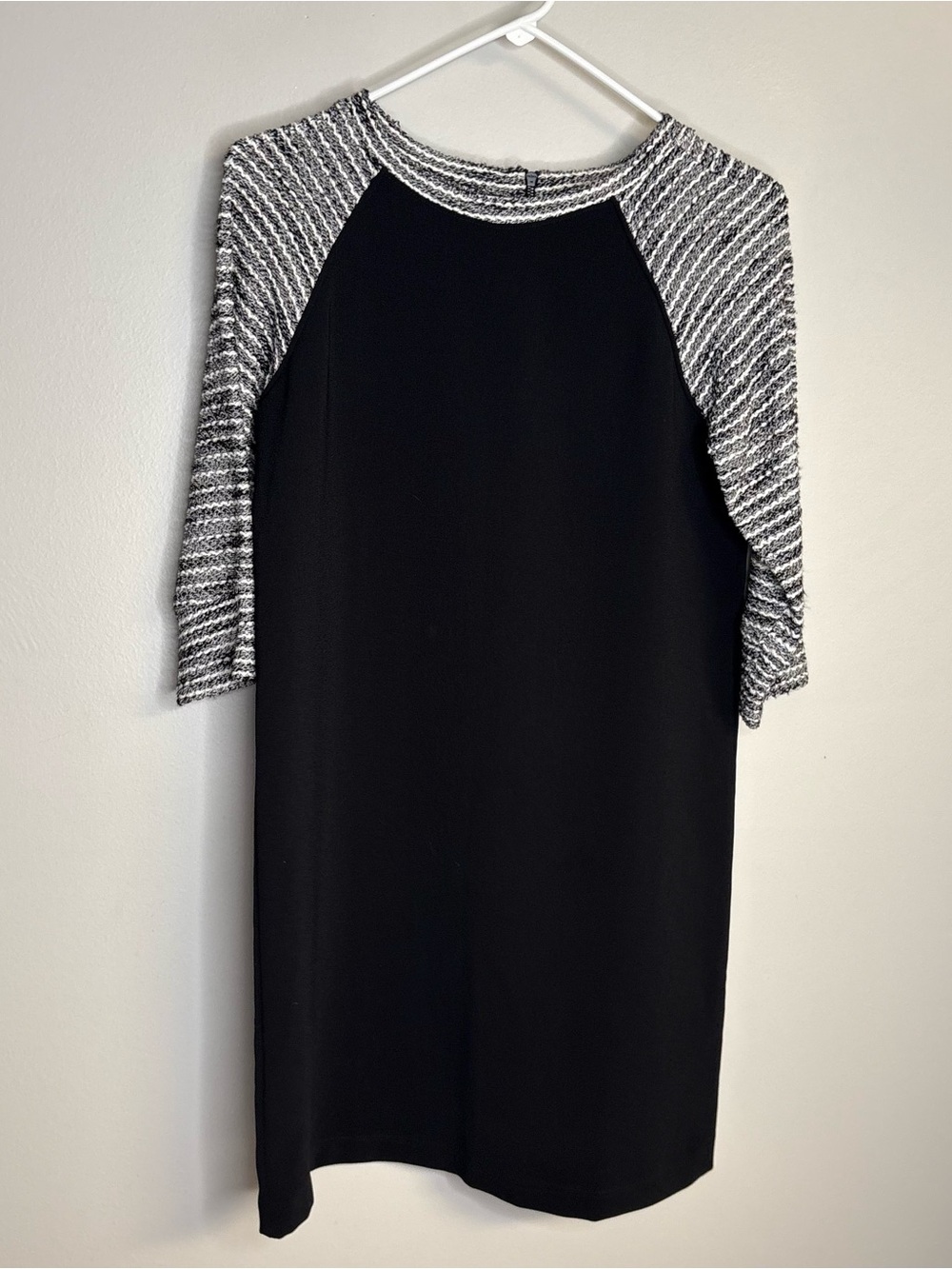 LOFT Black Dress with Black-and-White Raglan Sleeves